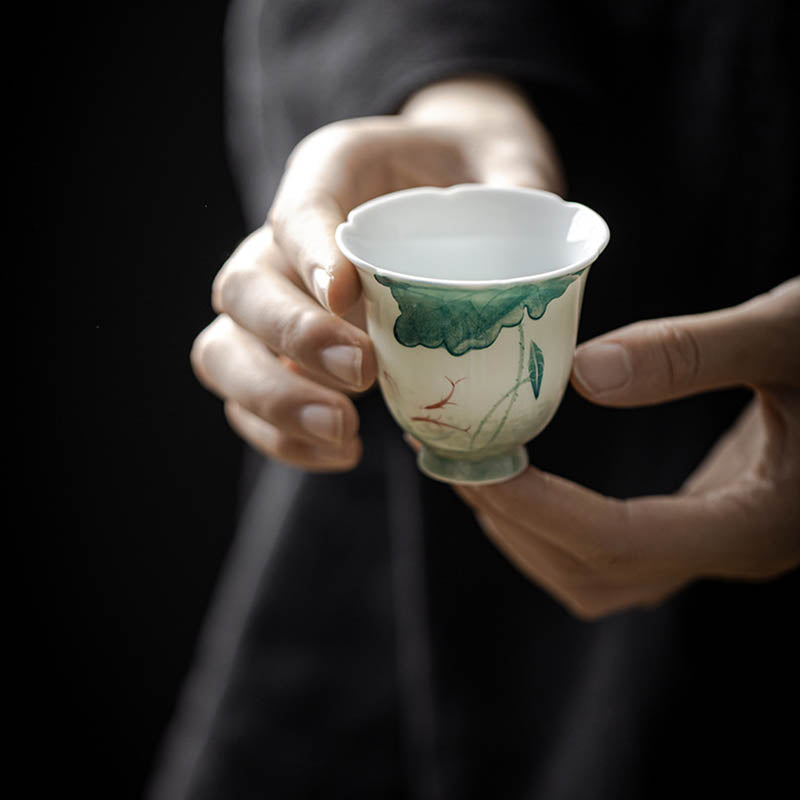 Ceramic Koi Fish Teacup 65ml Lotus Leaf Pattern