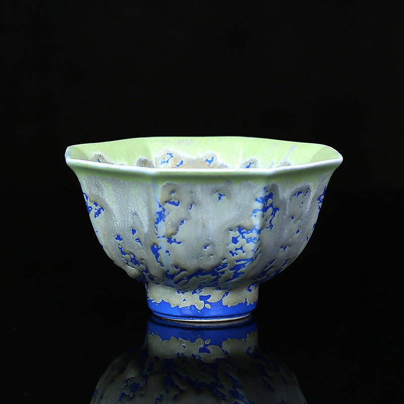 Retro Blue Red Gradient Lotus Ceramic Teacup Bowl