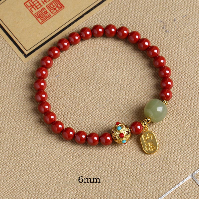 Unisex Cinnabar and Green Aventurine Charm Bracelet 8mm