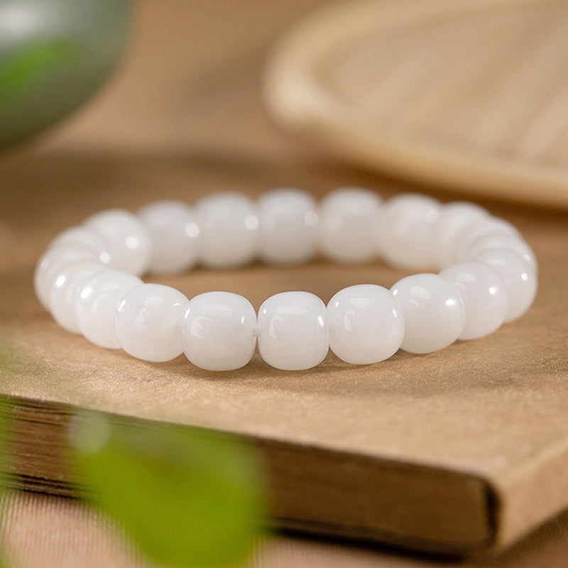 8mm White Jade Protection Bracelet for Happiness & Luck