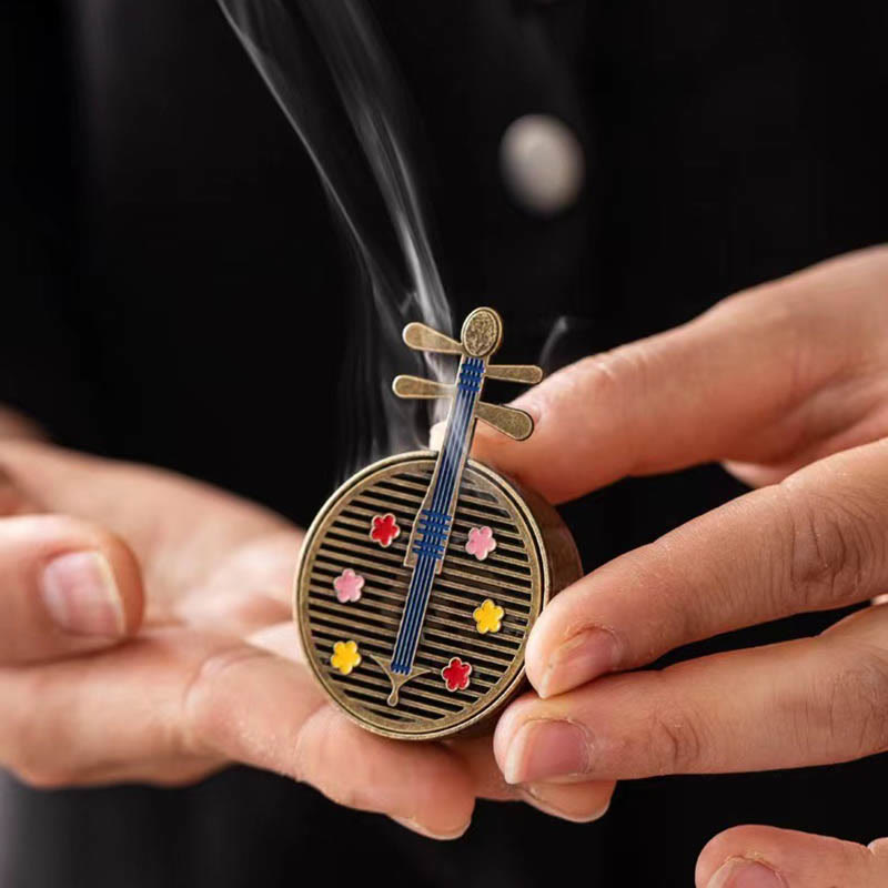 Small Mini Copper Alloy Gourd Fan Pipa Incense Burner