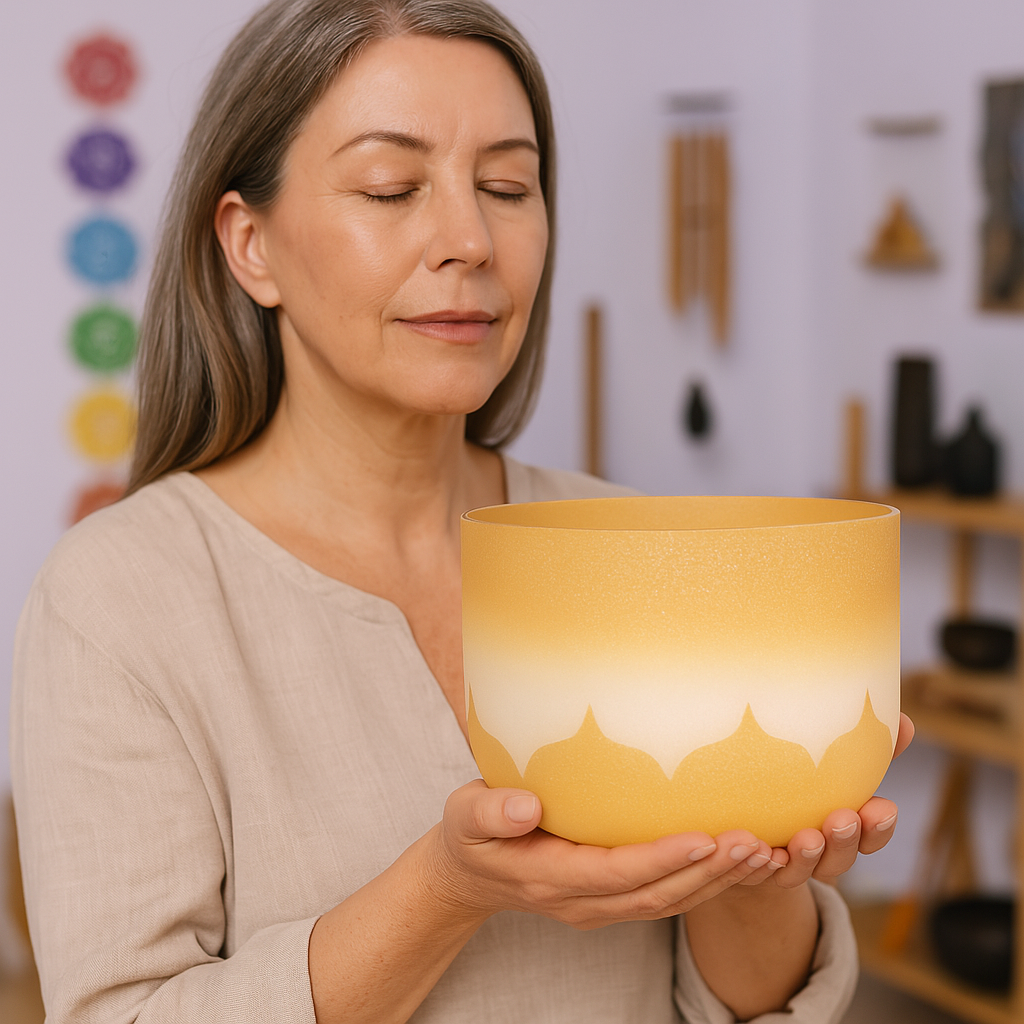8" Golden Lotus Design Crystal Singing Bowl