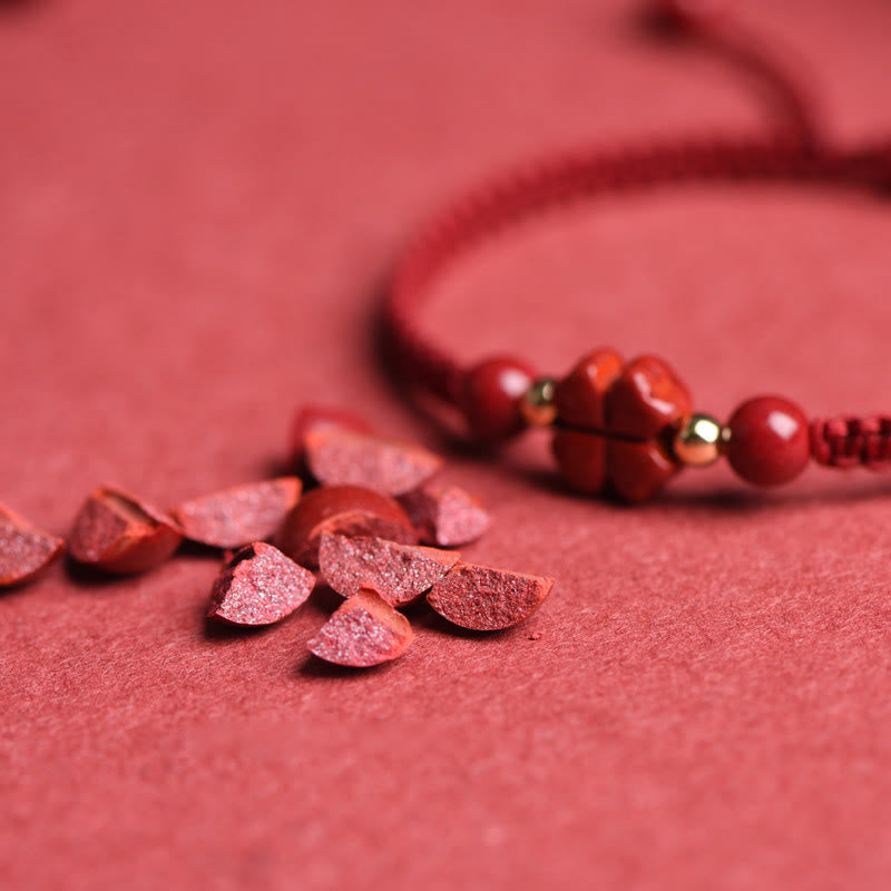 Cinnabar Bracelet with Red String | Four Leaf Clover Blessing