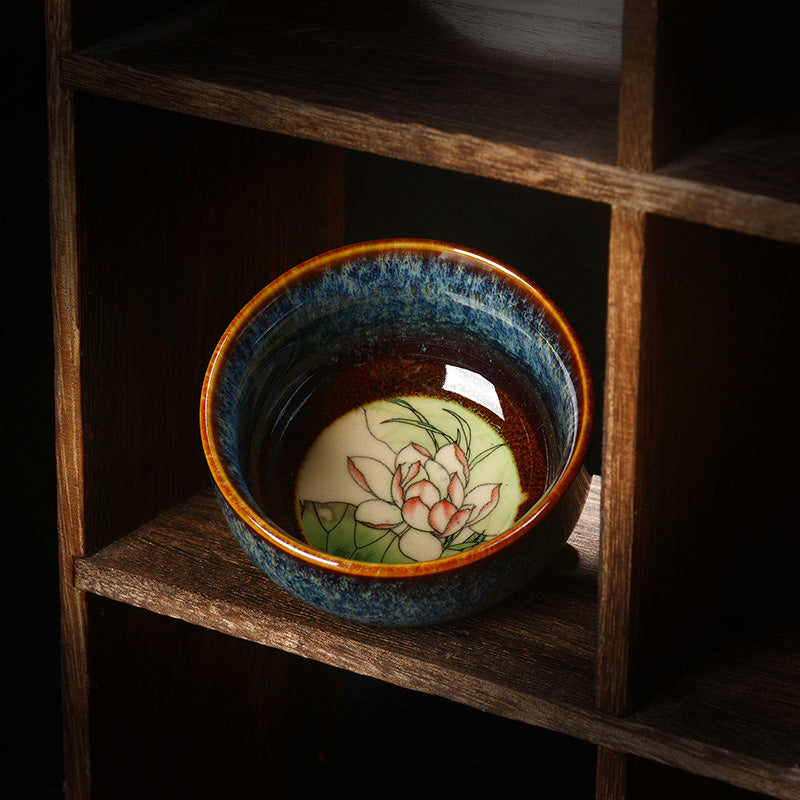 8cm Ceramic Jian Zhan Dragon Lotus Teacup | Zen Decor