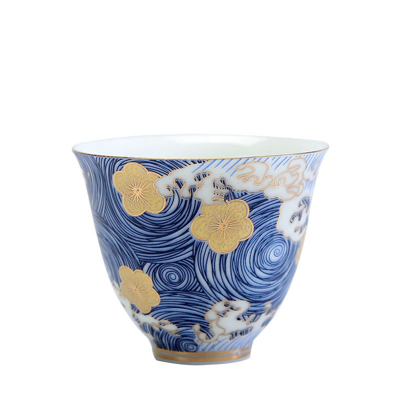 Vintage Ceramic Ocean Waves Teacup 60ml | Tableware