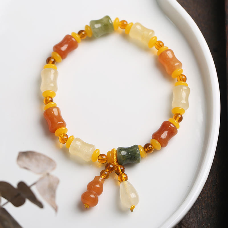 Golden Silk Jade Gourd Wealth Charm Bracelet