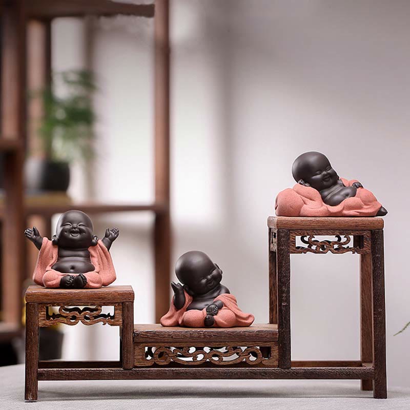 Purple Clay Laughing Buddha Statue | Luck & Wealth Decor