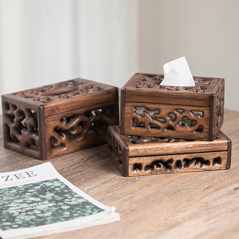 Teak Wood Retro Zen Tissue Box 21x13.5x5.5cm | Vintage Decor