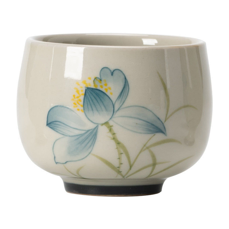 Hand Painted Lotus Ceramic Teacup 70ml | Kung Fu Tea