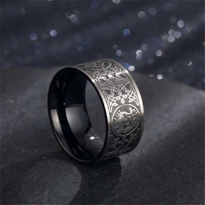 Carved Four Guardian Beasts Dragon Ring in Titanium Steel