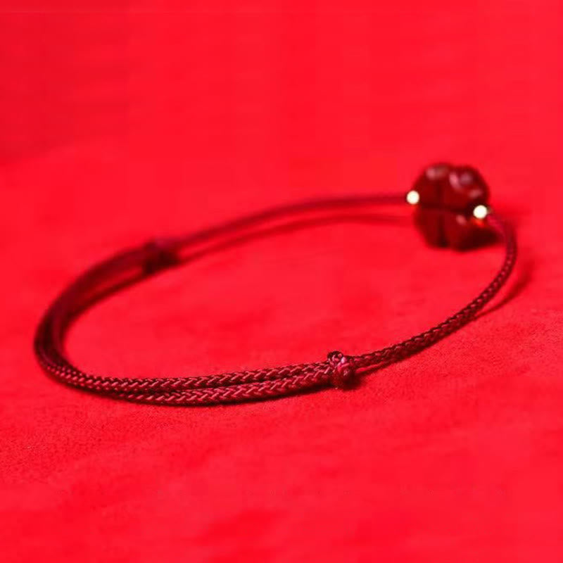Natural Cinnabar Red String Bracelet with Four Leaf Clover Blessing