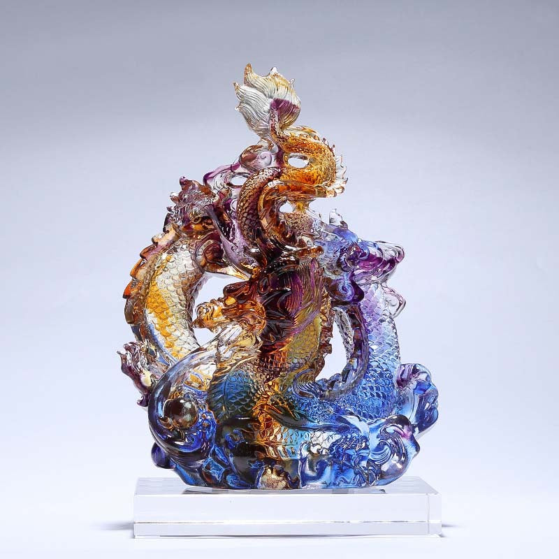 Small Colorful Liuli Crystal Dragon Statue for Protection & Luck
