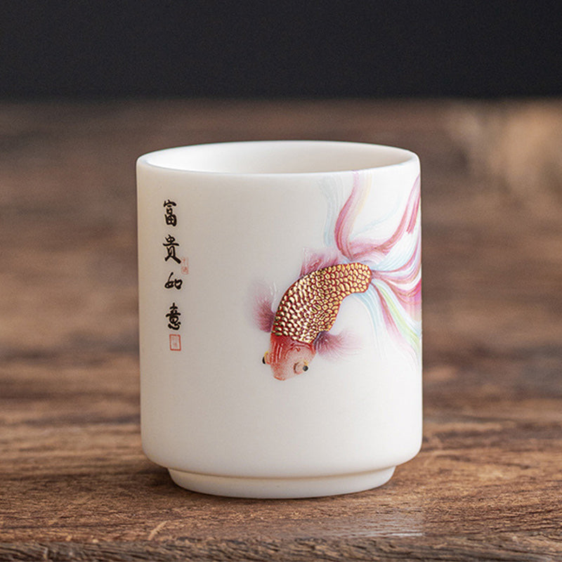 Koi Fish Porcelain Teacup 150ml Ceramic Zen Decor