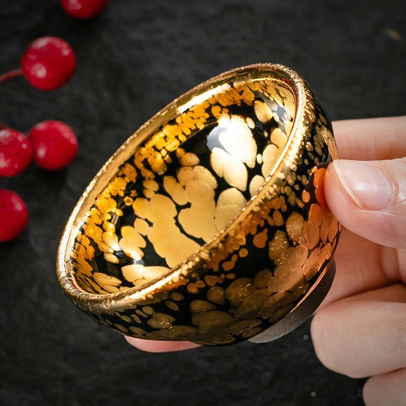 24K Gold Spot Pattern Jianzhan Ceramic Tea Cup Bowl