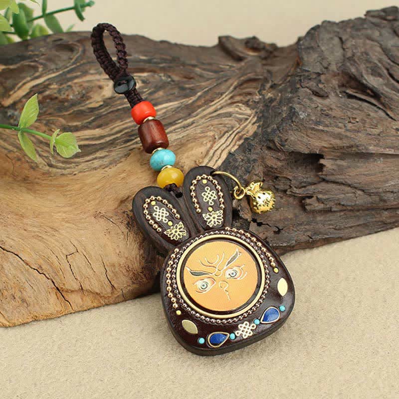 Ebony Five God of Wealth Thangka Key Chain Spiritual Jewelry