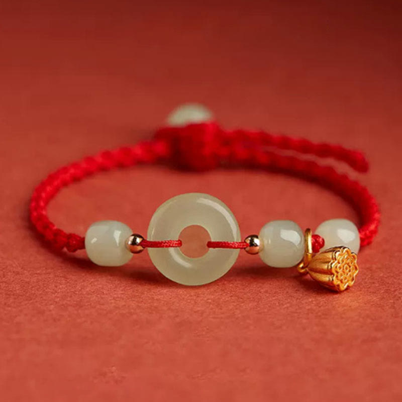 Jade Lotus Peace Buckle String Bracelet for Abundance