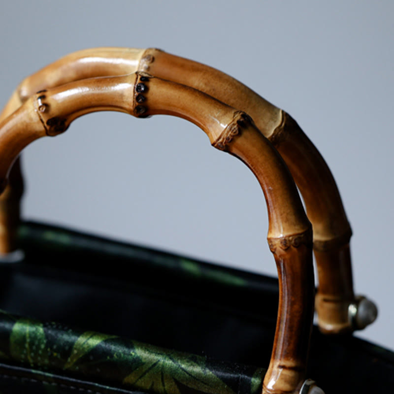 Bamboo Leaves Butterfly Koi Fish Handbag with Jade Handles