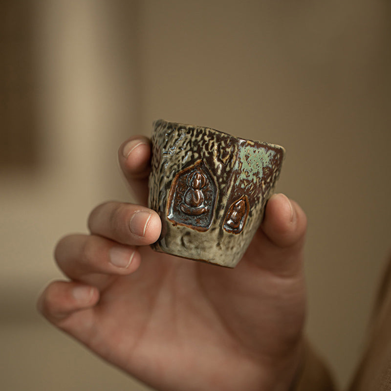 Vintage Dunhuang Ceramic Buddha Engraved Teacup 150ml