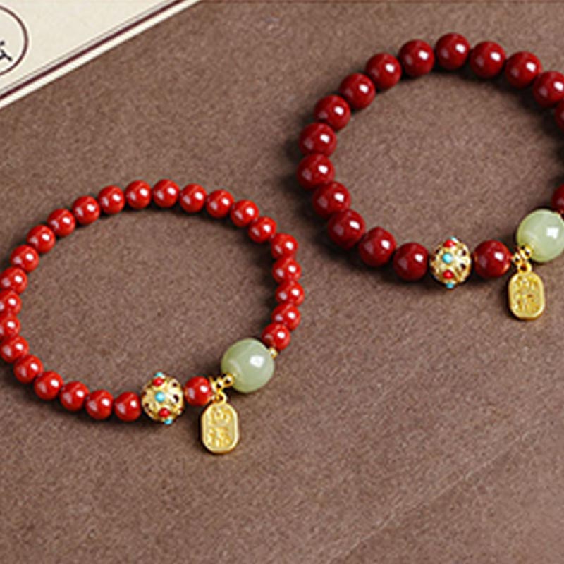 Unisex Cinnabar and Green Aventurine Charm Bracelet 8mm