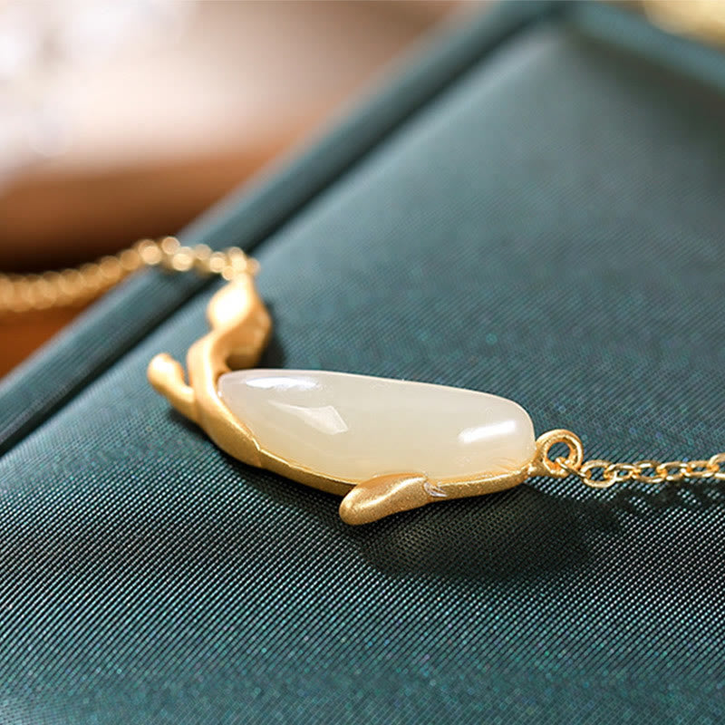 White Jade Dolphin Luck Necklace | 925 Sterling Silver