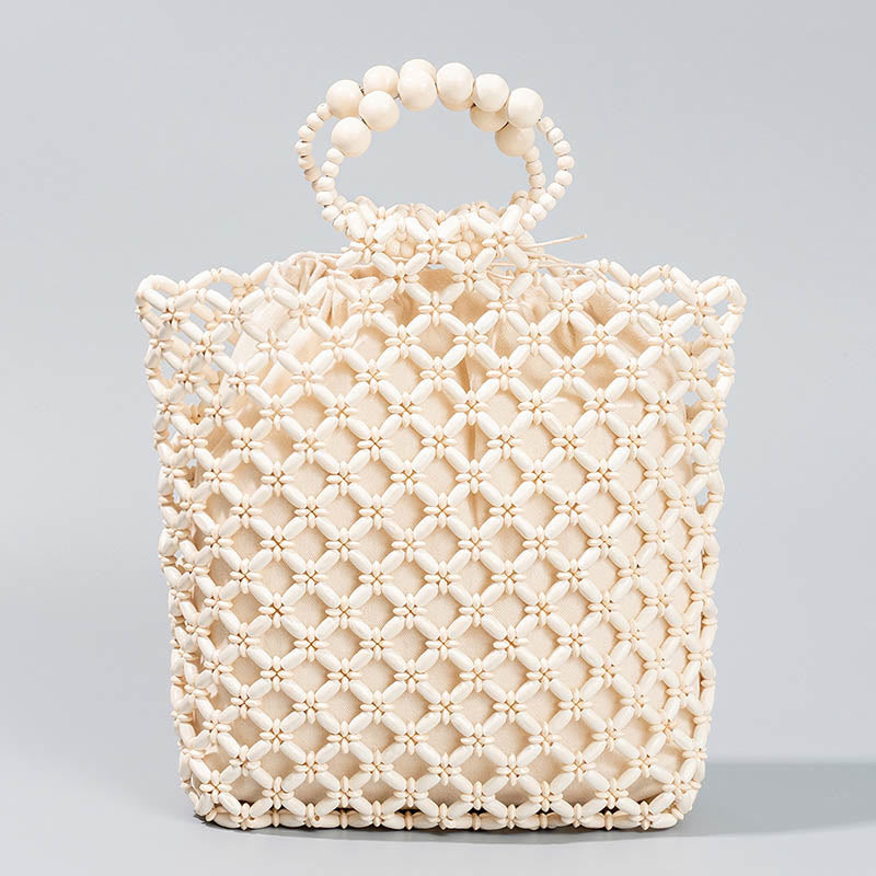 Hand-Woven Wooden Beads Bag 30cm Eco-Friendly Accessory