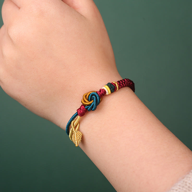 Tibetan Mandala Knot Luck Leaf Red String Bracelet