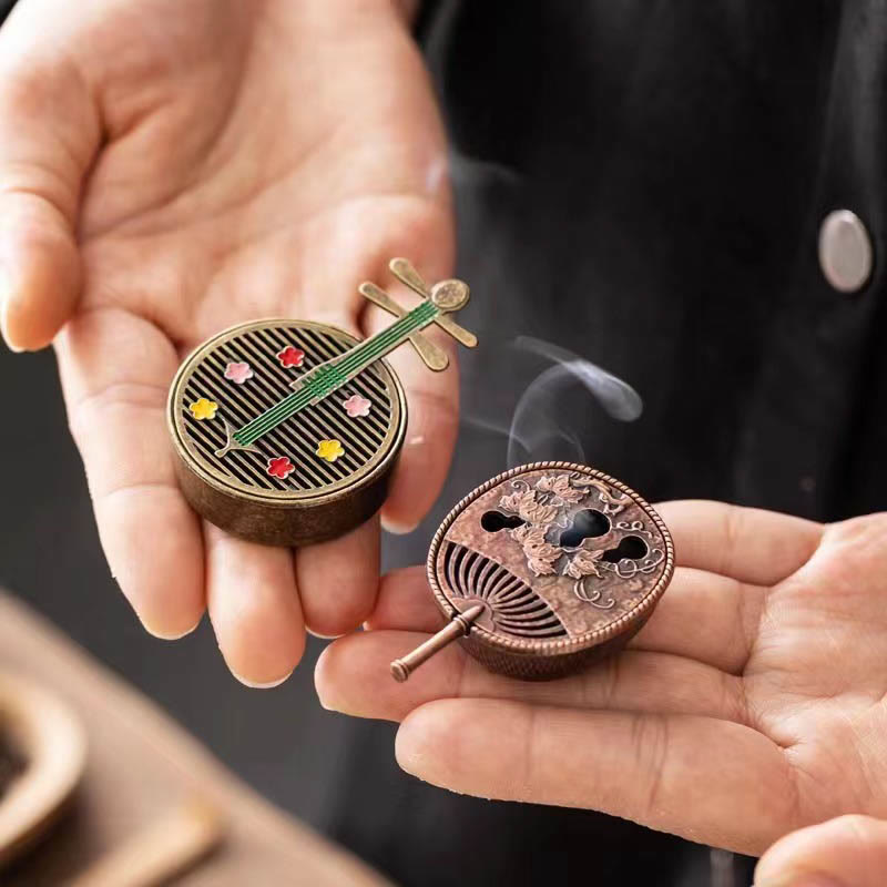 Small Mini Copper Alloy Gourd Fan Pipa Incense Burner