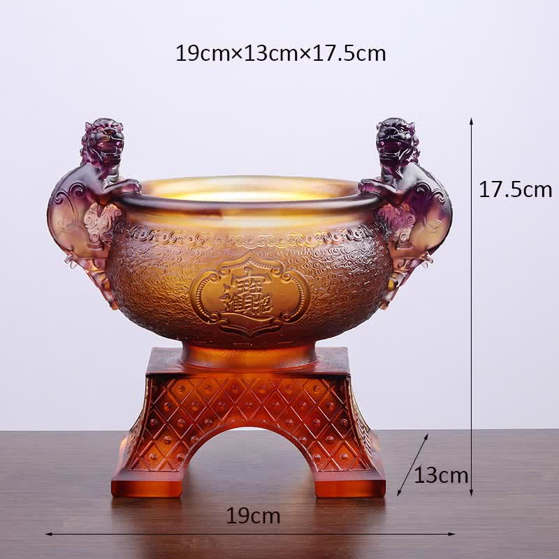 Handmade Liuli Crystal PiXiu Treasure Bowl Art Piece