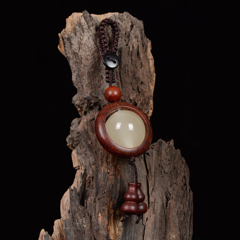 Ebony Wood Peace Key Chain | Red & Green Sandalwood Glow Beads