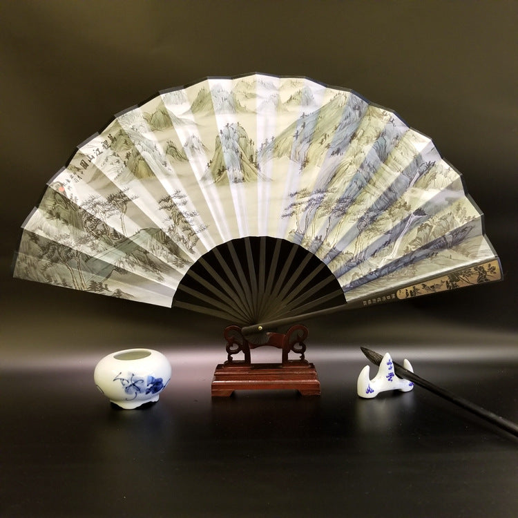 33.5cm Chinese Bamboo Folding Fan with Great Wall Pattern