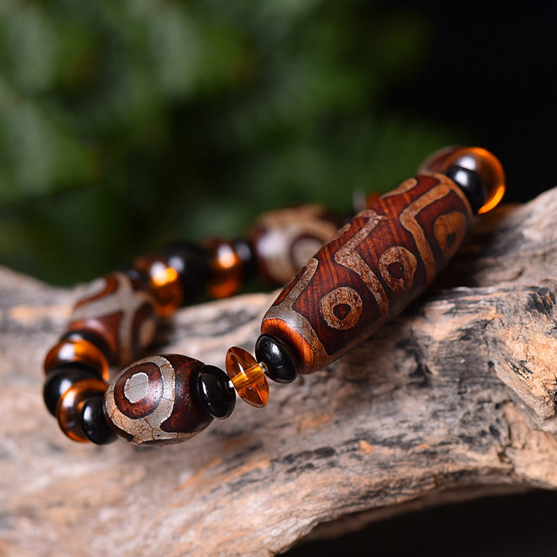 Nine-Eye Dzi Bead Wealth Protection Agate Bracelet