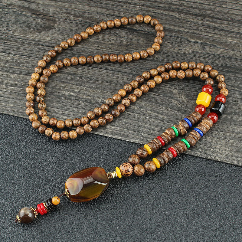 Wenge Wood & Agate Balance Necklace for Peace & Protection