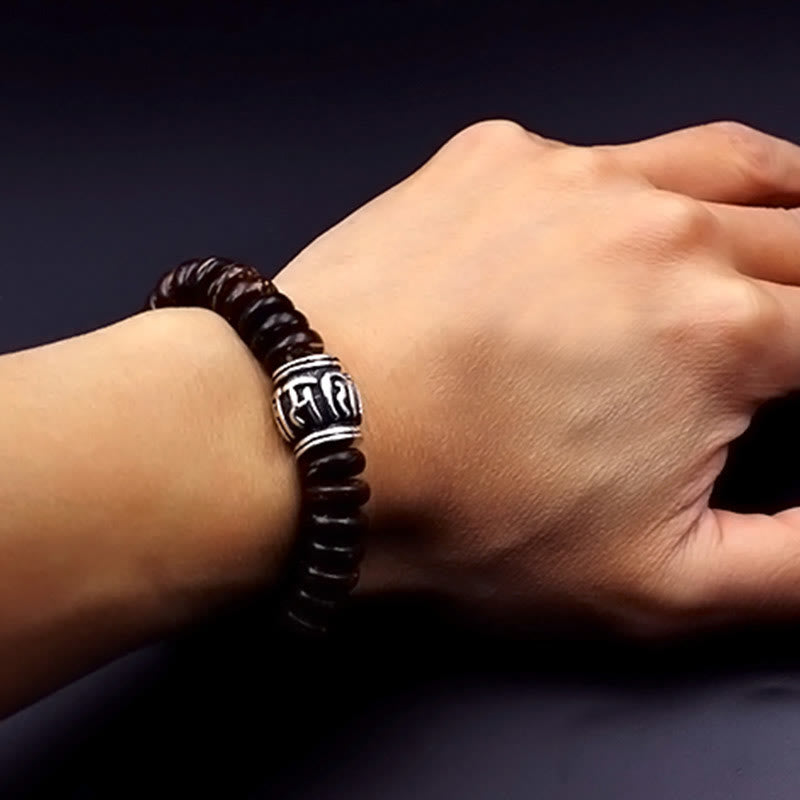 Tibetan Coconut Shell Om Mani Padme Hum Bracelet 14-16cm