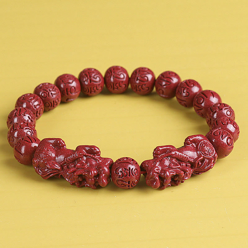 8mm Natural Double Pixiu Cinnabar Wealth Bracelet