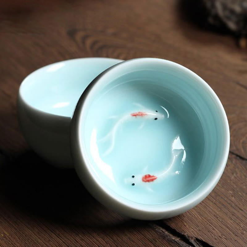 Colorful Koi Fish Ceramic Teacup 60ml | Zen Decor