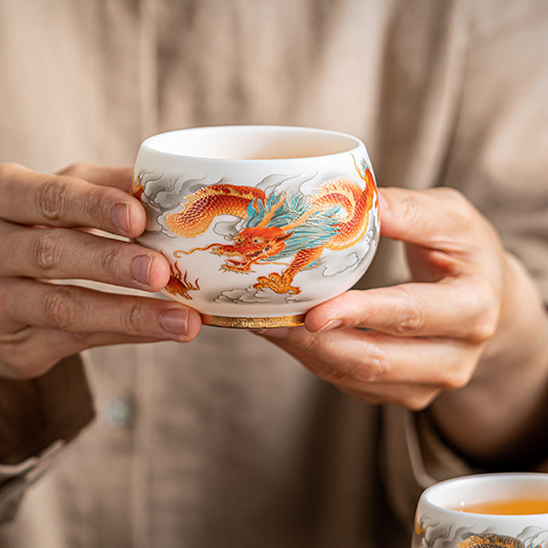 Dragon Phoenix Ceramic Teacup 130ml Zen Decor Gift