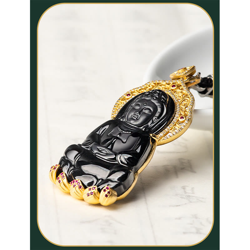 Black Jade Kwan Yin Avalokitesvara Necklace for Protection