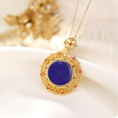 925 Sterling Silver Gold Plated Lazurite Spiritual Necklace Pendant