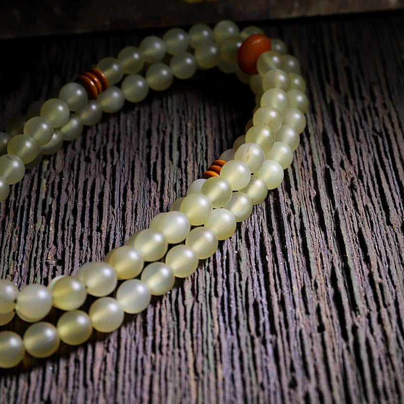 8mm Sheep Horn Amber Luck Gemstone Mala Bracelet