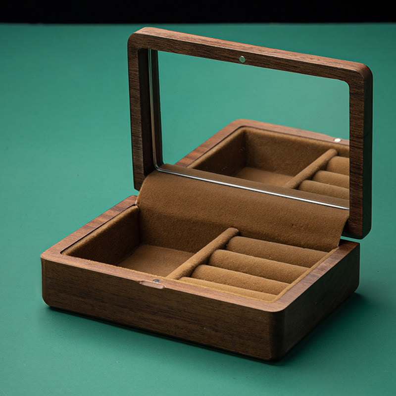 Black Walnut Wood Jewelry Storage Box with Mirror | Zen Decor