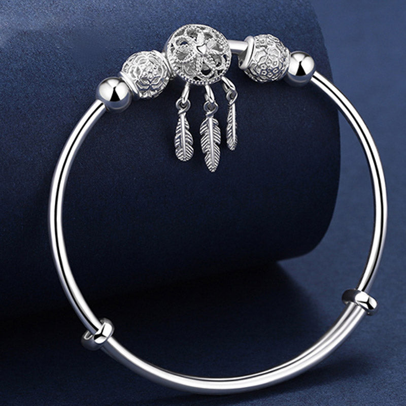 White Copper Dream Catcher Charm Bracelet for Luck & Healing