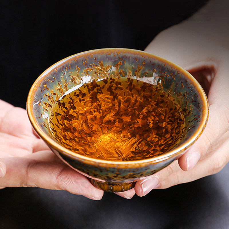 Colorful Brown Ceramic Chinese Tea Cup Bowl 210ml Size