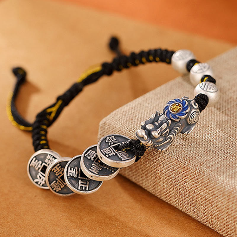 999 Sterling Silver Pixiu Wealth Bracelet for Protection and Luck