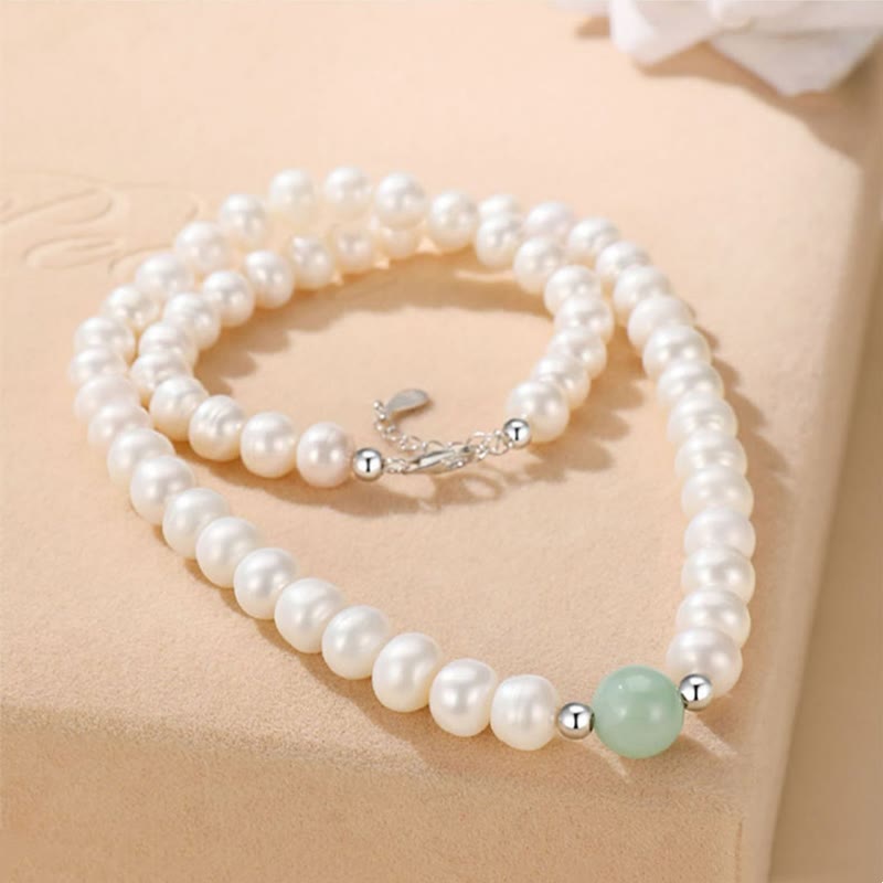925 Sterling Silver Pearl Jewelry Set with Necklace Bracelet Earrings