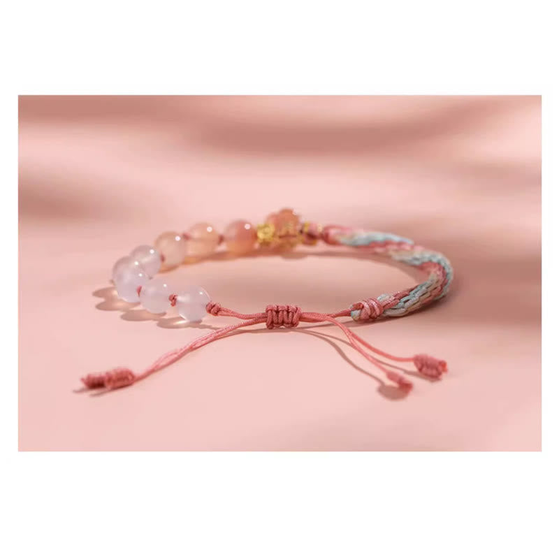 Reincarnation Knot Agate Bracelet with Peach Blossom Charm