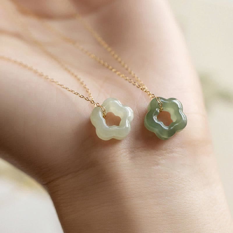 Dainty Cyan Hetian Jade Luck Floral Necklace Pendant