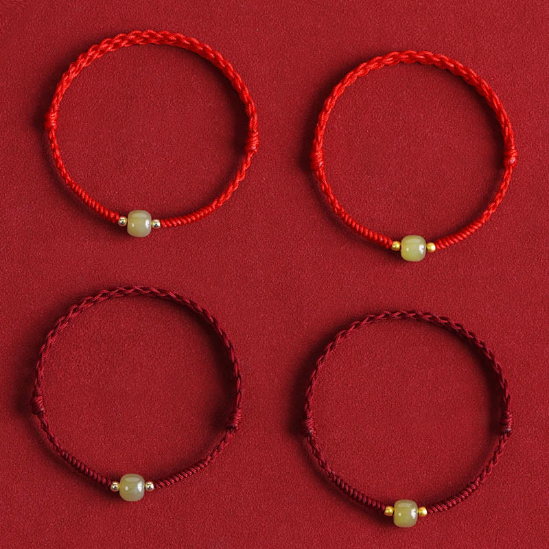 Dark Red Hetian Jade 999 Gold Protection Bracelet Anklet