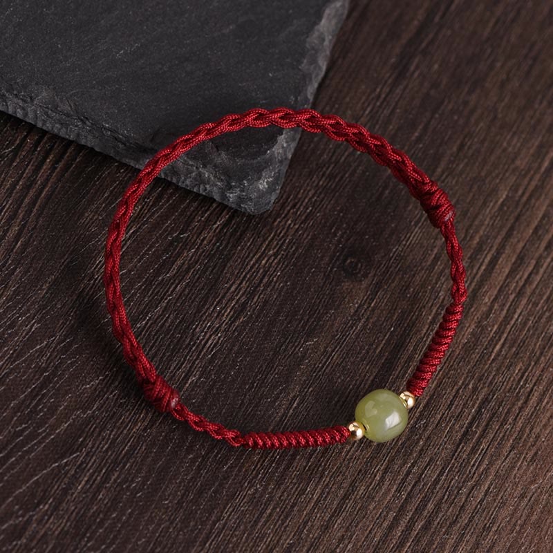 Dark Red Hetian Jade 999 Gold Protection Bracelet Anklet
