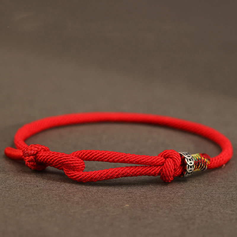 Dark Red String 925 Sterling Silver Coin Luck Bracelet