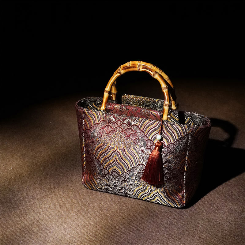 DarkMagenta Spiritual Jewelry Bamboo Handle Bead Tassel Bag